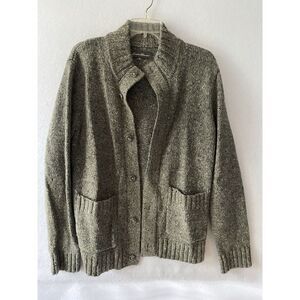 Eddie Bauer Sweater Womens Small Gray Cardigan Wool Blend Pockets Grandma Core